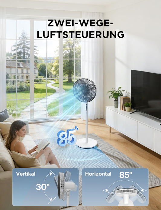 Midea Standventilator Leise mit Fernbedienung FS35-26XRD(BW), 3 Geschwindigkeitsstufen,LED Anzeige, 7,5H Timer, höhenverstellbar, 80°Oszil-lationsfunktion, 55W, Weiß, Zirkulator, 30-60-80-110cm