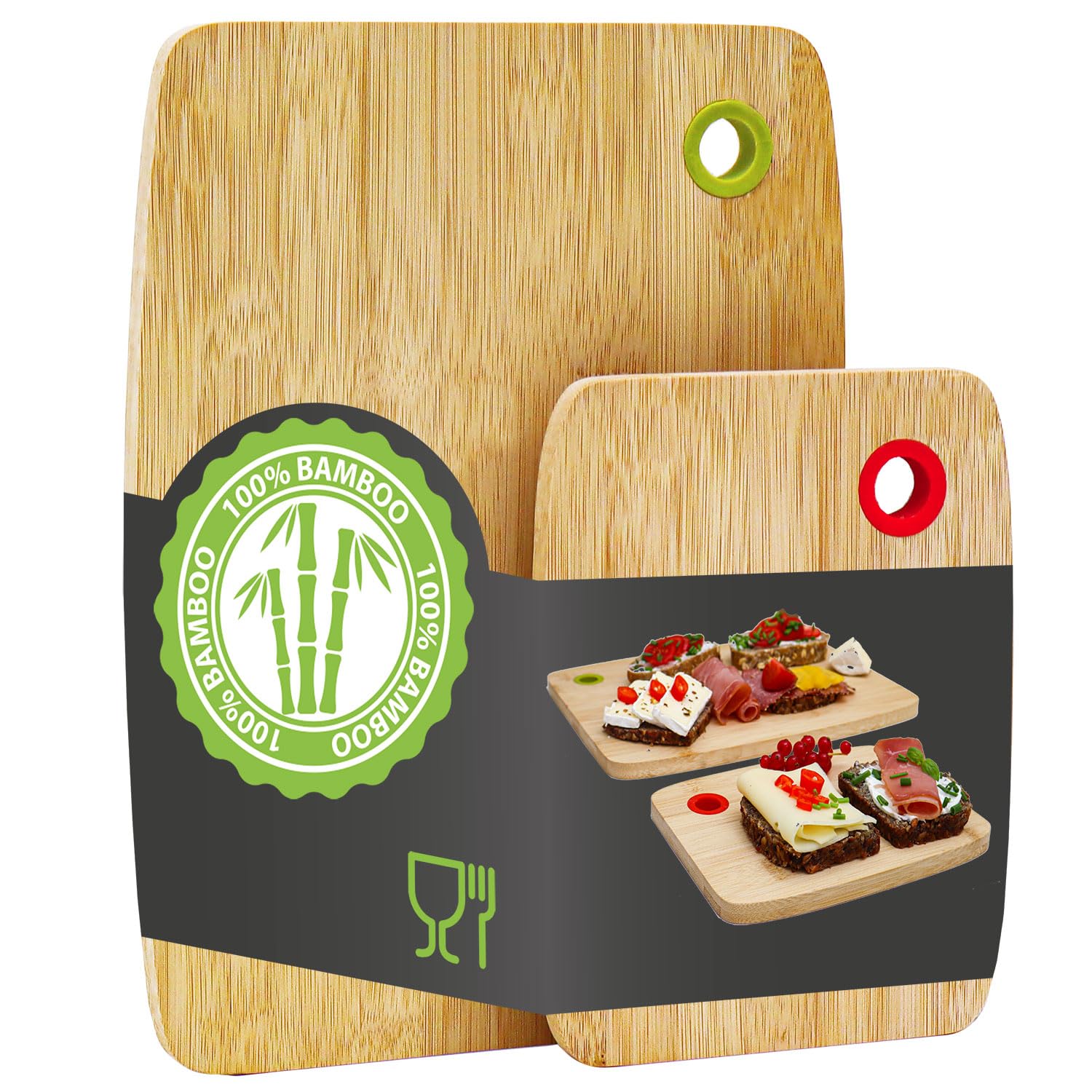 DuneDesign Bambus Schneidebrett 2er Set Farbcodiert Robust Hygienisch-DuneDesign