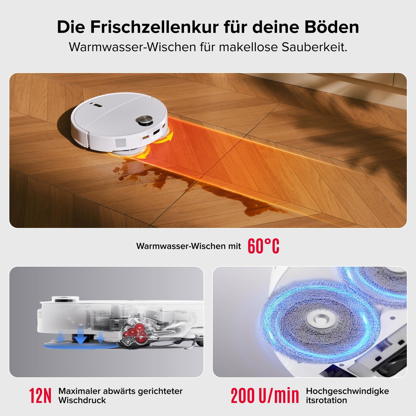 roborock Qrevo Curv 2 Pro Saugroboter mit Wischfunktion&Hebarem Wischmopp, 25.000 Pa HyperForce Saugkraft, Dual Anti-Tangle-System, 100°C Heißwasser-Moppwäsche, Reactive Al-Hinderniserkennung (Weiß)