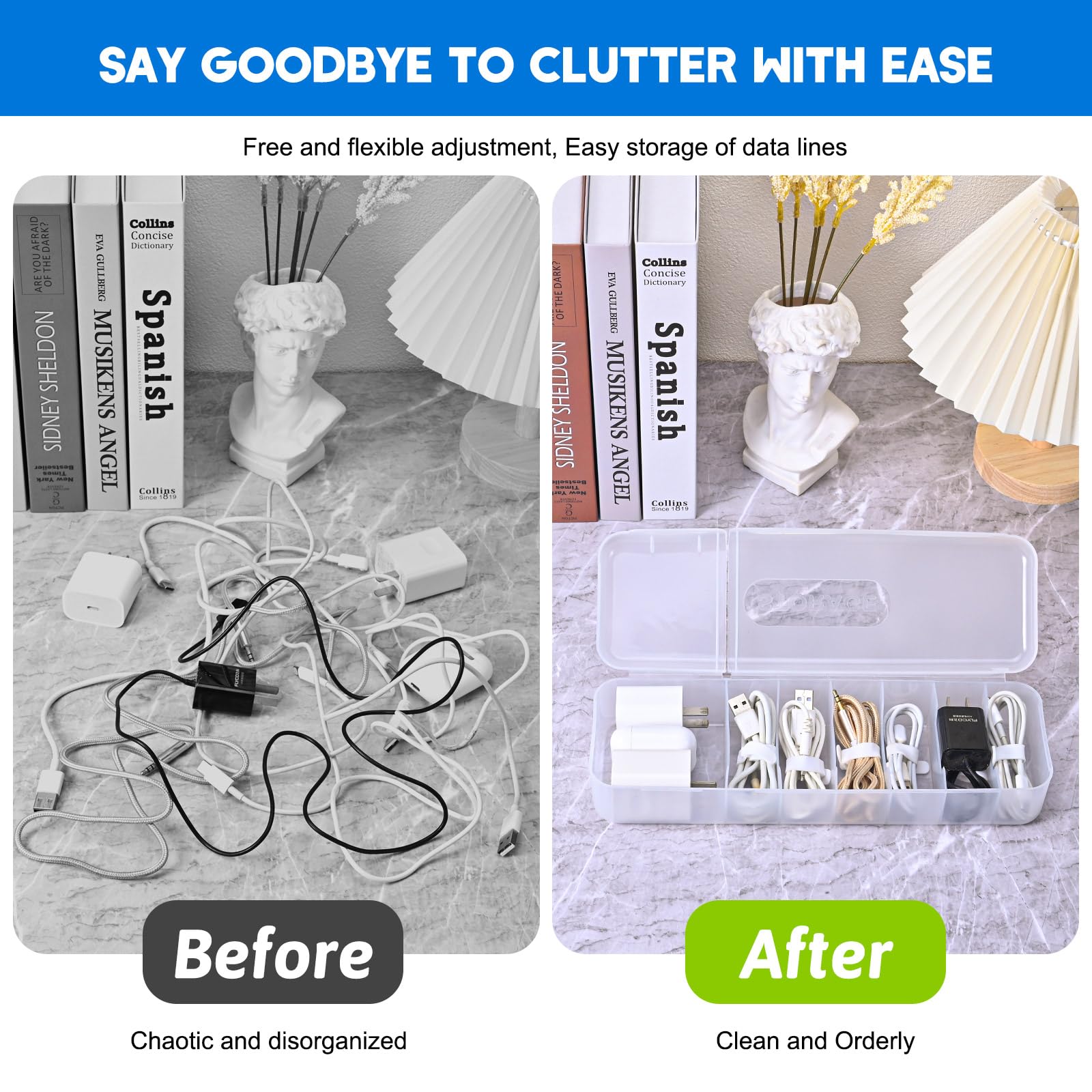 2er Set Kabel Organizer Box zur flexiblen Kabelaufbewahrung und Sortierung schwarz-MumdoYAL