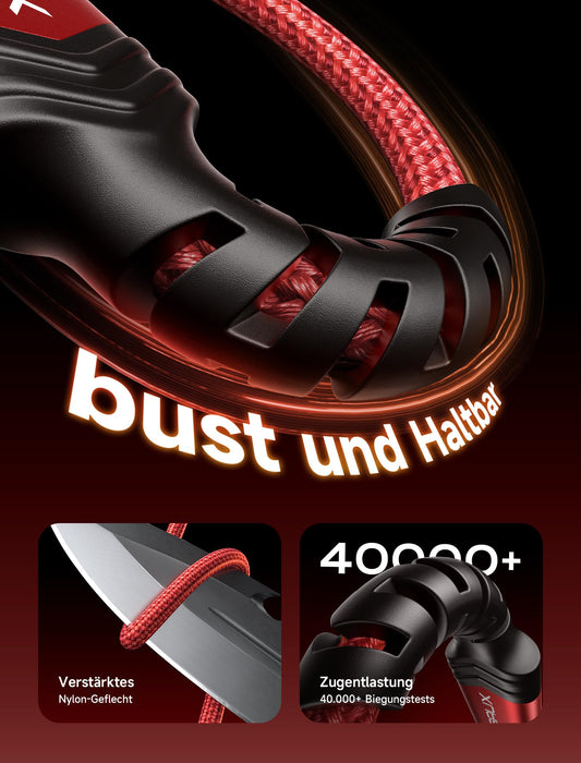 Robustes USB C Schnellladekabel 2 Meter Rot 2er Set