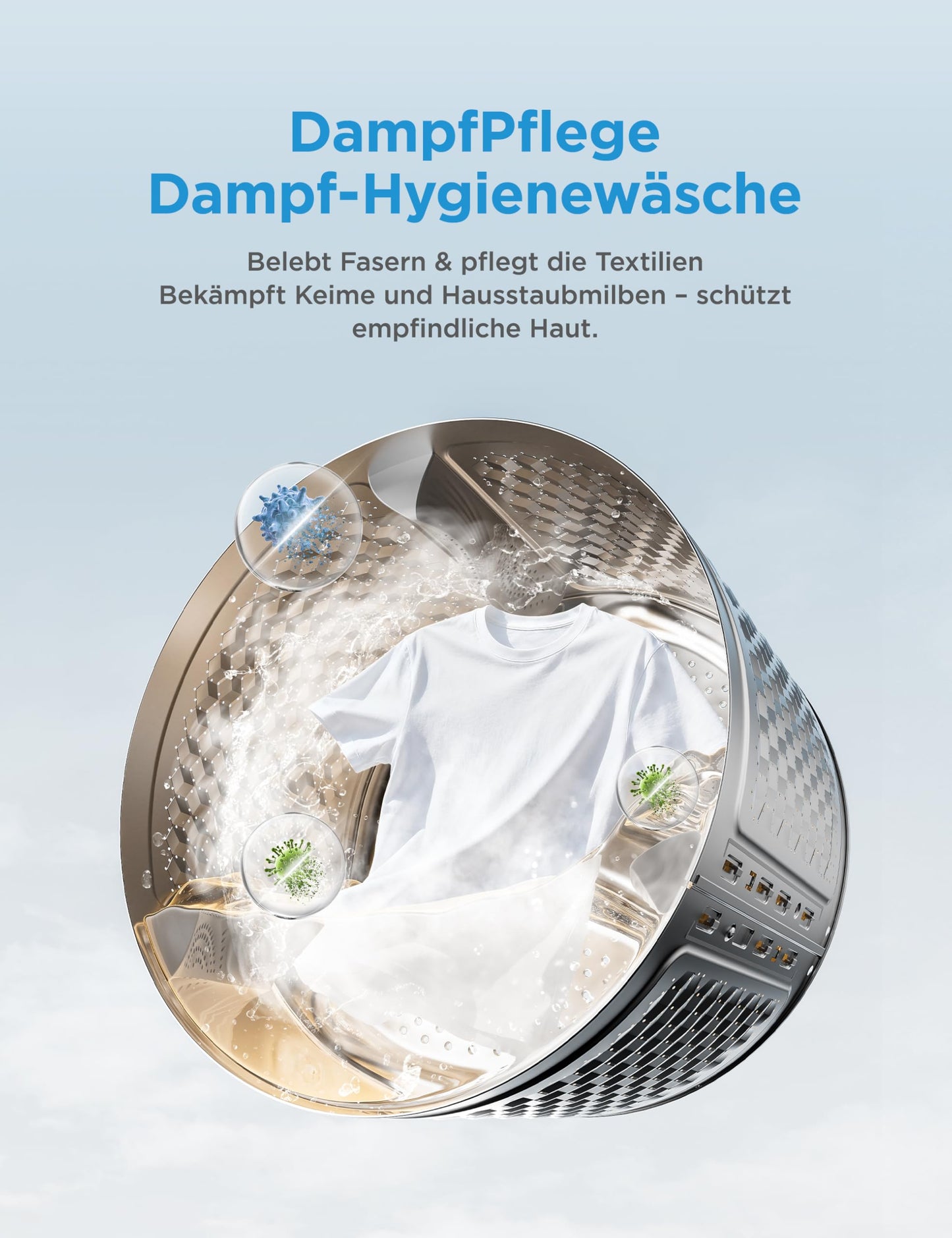 Midea Waschmaschine V3 series, 10 kg | Energieeffizienzklasse A-10% | 1400 U/min| Dampffunktion | Tierhaare| 15-Min Schnellwäsche | Woolmark-Zertifiziert MFV3EW100BA10 | Weiß
