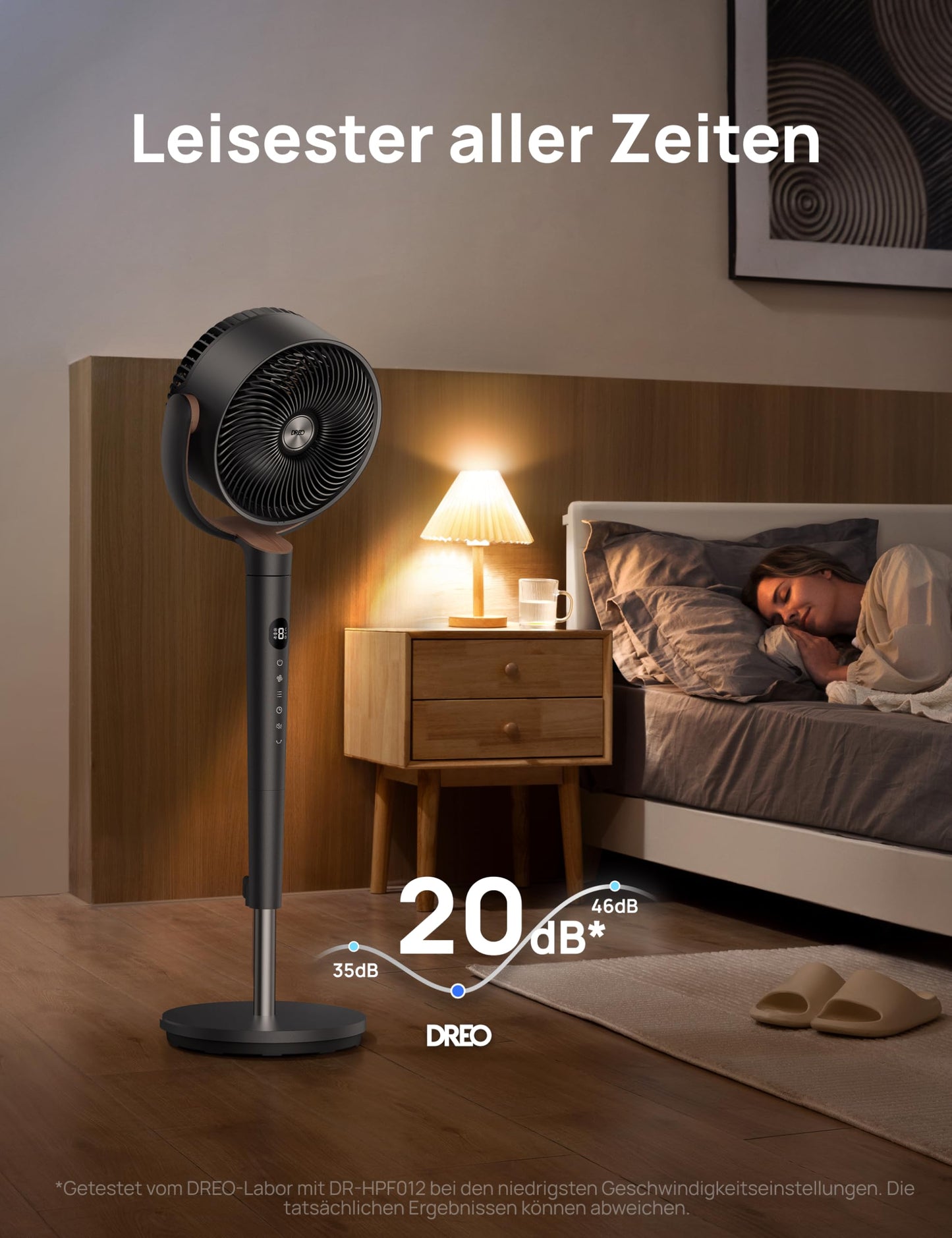 DREO Standventilator sehr leise, Ventilator groß mit Fernbedienung, 20dB Silent Ventilator mit DC-Motor, 120° Oszillierend, 4 Modi, 94-107cm höhenverstellbar, Bodenventilator, TurboPoly Fan 512, Grau