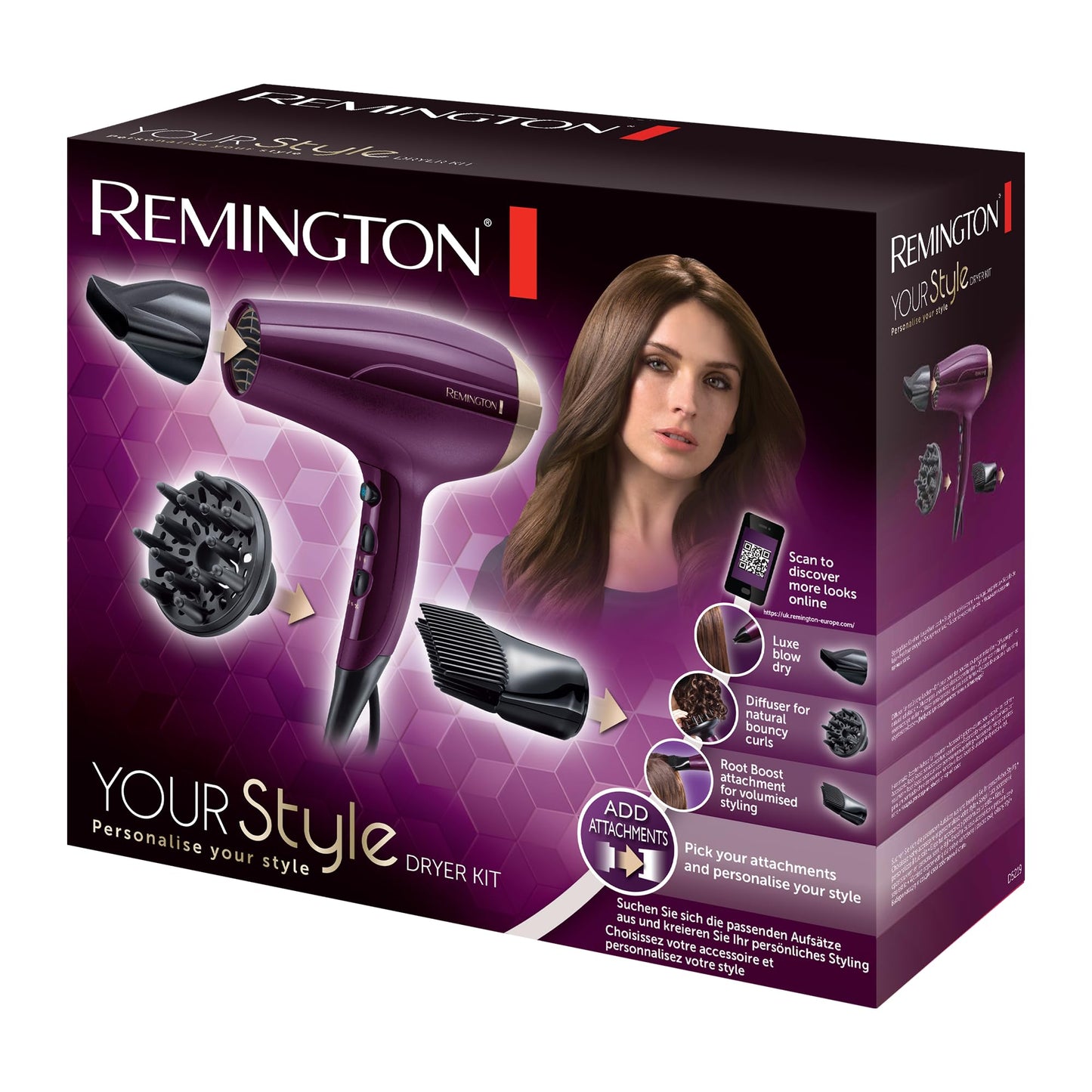 Remington Haartrockner Ionen [leicht & mehr Volumen] Your Style (2300 W, Set inkl. Stylingdüse, Diffusor, Haaransatz-Booster für mehr Volumen, 3 Heiz- & 2 separate Gebläsestufen, Abkühlstufe) D5219