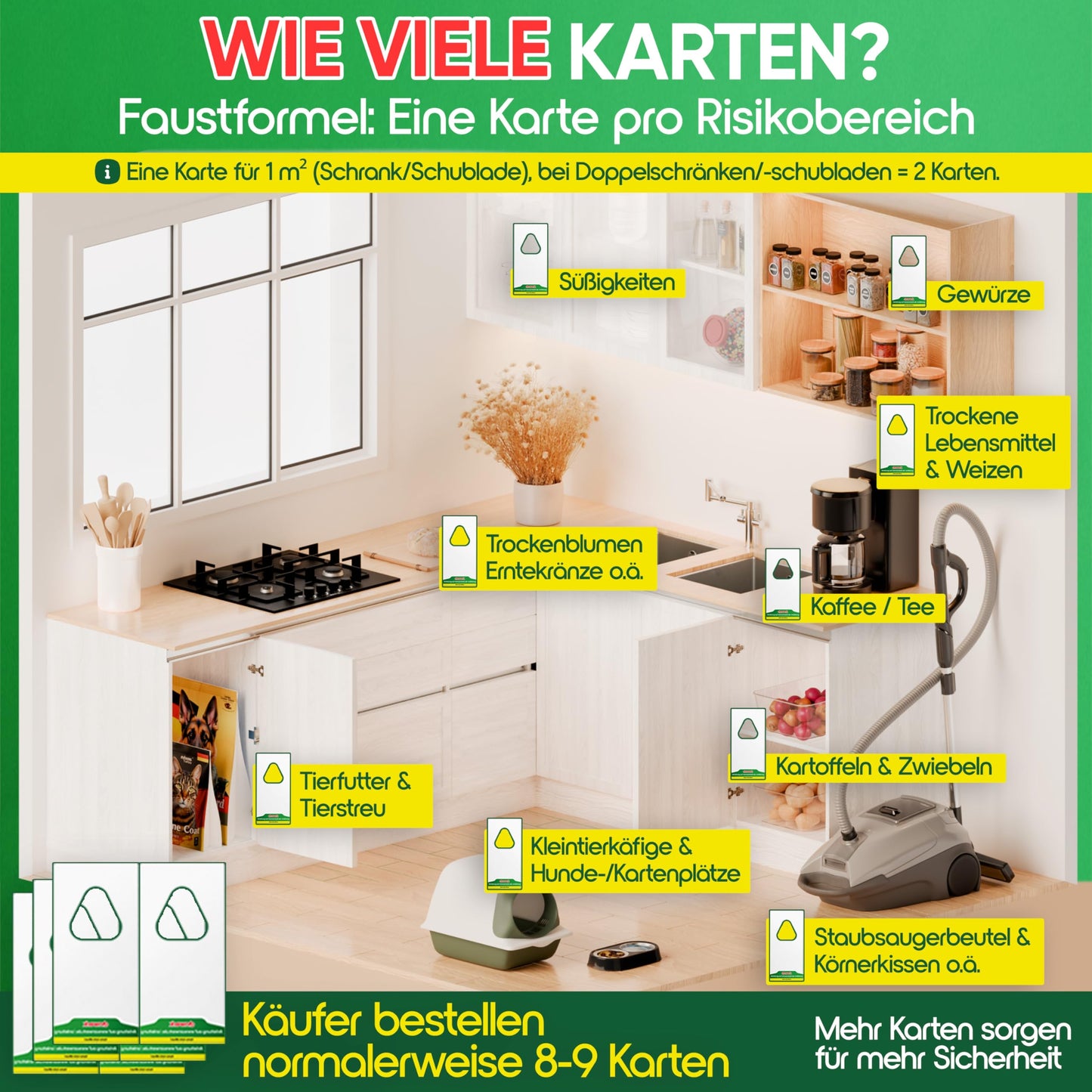 anwerk® Schlupfwespen gegen Lebensmittelmotten - 100 Karten (25 Karten à 4 Lieferungen) - Effektiv Lebensmittel Motten bekämpfen - Alternative zur Mottenfalle, Mottenspray, Pheromonfalle