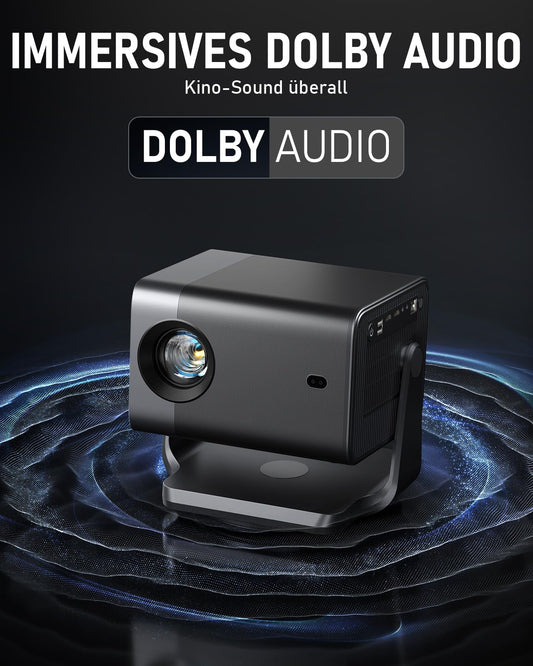 Smart Beamer 4K【Offiziell APPs & Dolby Audio】 4000ANSI Auto Fokus/6D Trapezkorrektur Video Projector Full HD 1080P, WiFi6 Bluetooth Unterstützt 4K Video Beamer Heimkino/Outdoor für Handy Projektor