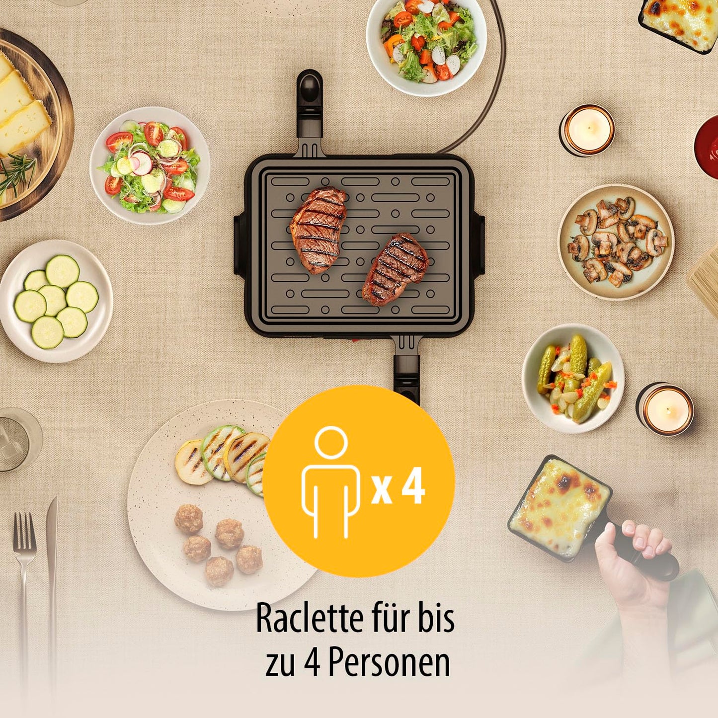 Kompakter Raclette Grill für 4 Personen mit Antihaftbeschichtung