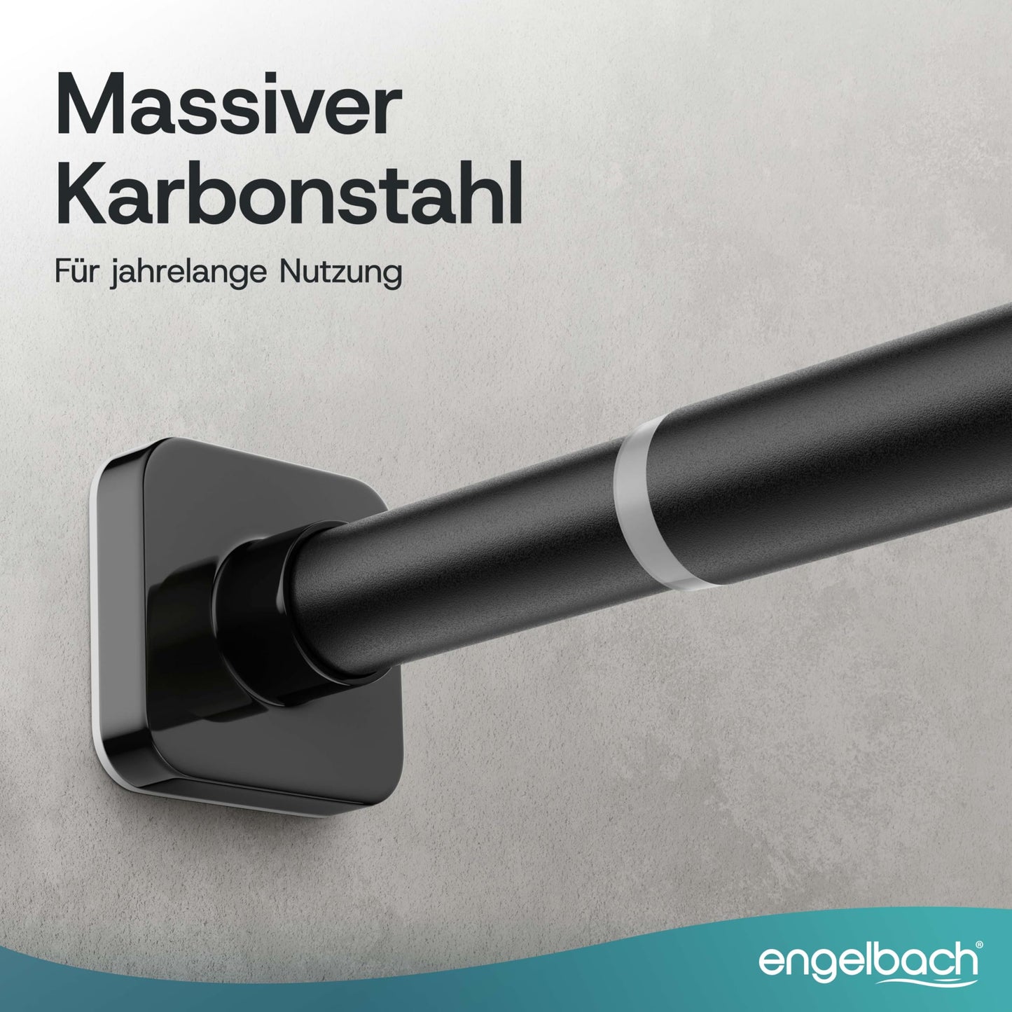Engelbach® Gardinenstange ohne Bohren - Massiver Karbonstahl (Ø 25mm) für stabilen Halt - Individuell anpassbare Teleskopstange, Klemmstange, Duschvorhang stange, Schwarz, 260-310cm