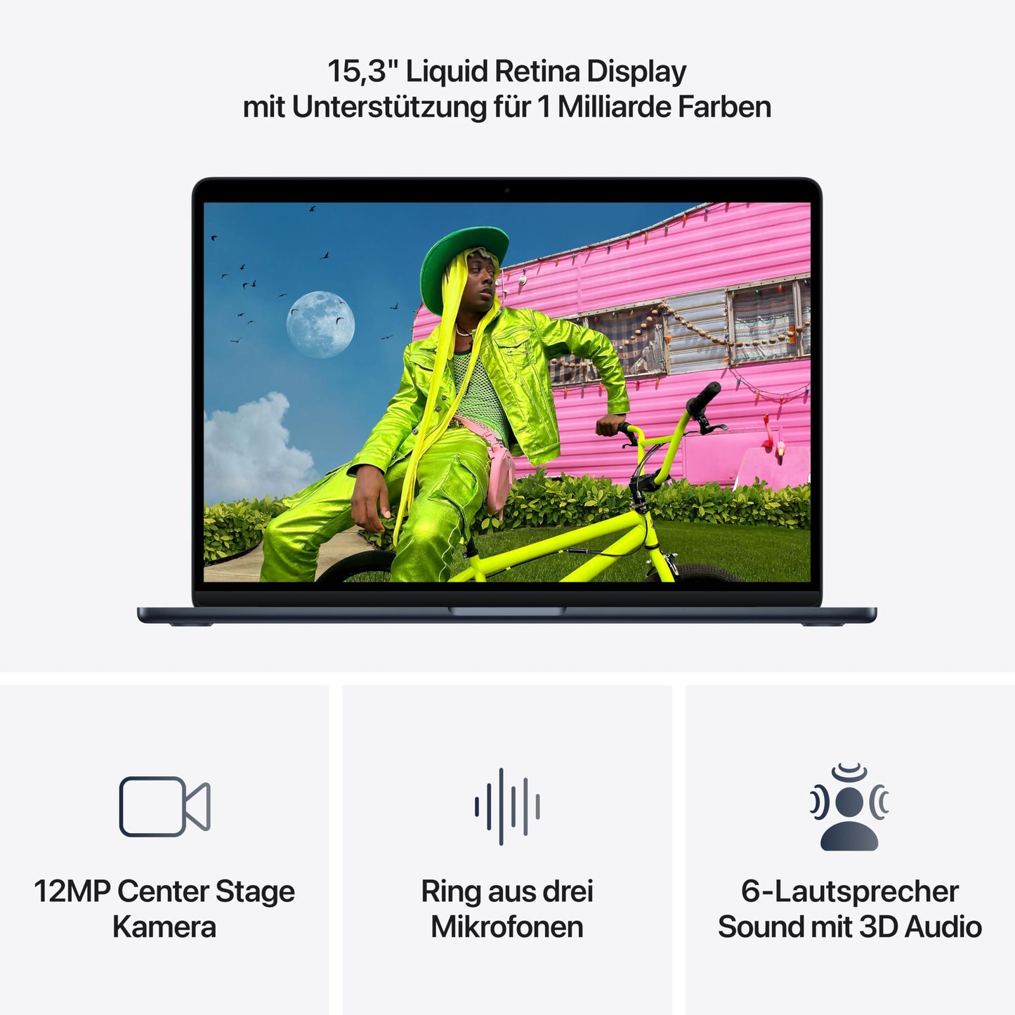 Apple 15" MacBook Air Laptop, M5 Chip mit 10‑Core CPU und 10‑Core GPU: Entwickelt für KI, 15,3" Liquid Retina Display, 16 GB gemeinsamer Arbeitsspeicher, 512 GB SSD, Touch ID, WLAN 7; Mitternacht