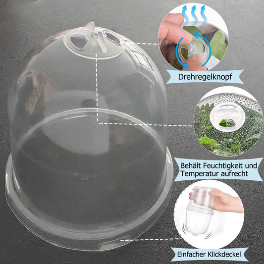 10er Set Anzuchttöpfe mit Feuchtigkeitskappe transparent für Samen Sukkulenten-DITK-U