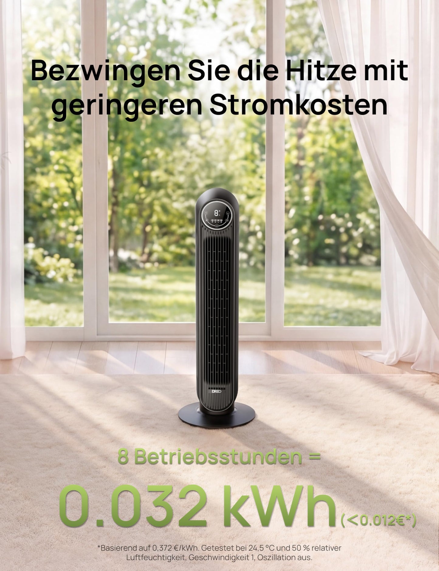 DREO Leiser Turmventilator, 10 m Wurfweite 4 Geschwindigstufen 4 Modi 8 Std. Timer 90° oszillierende Ventilator mit Kühlung Fernbedienung für Schlafzimmer,Turmventilator 307, Schwarz