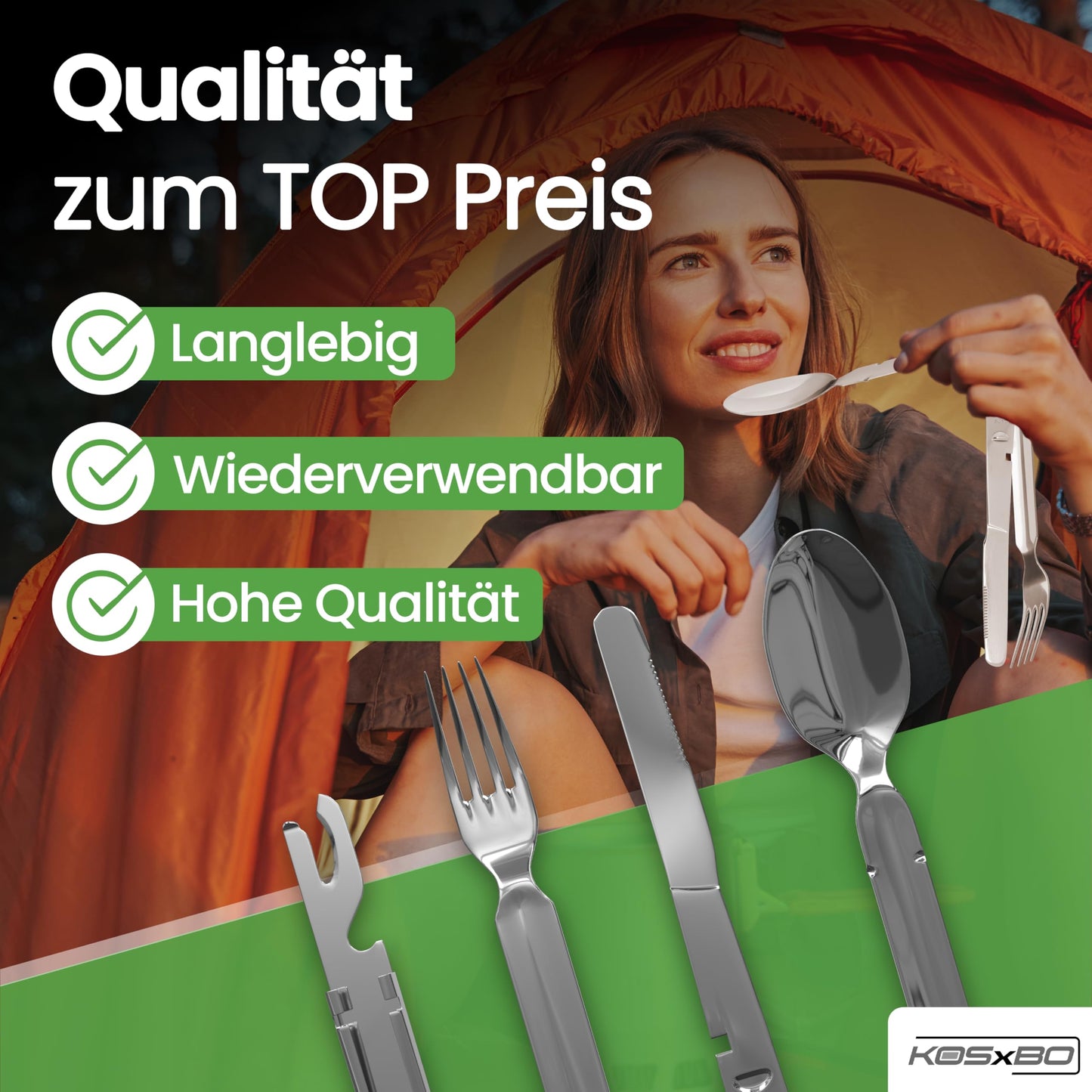 BUNDESWEHR EDELSTAHL BESTECK CAMPINGBESTECK 4-TEILIG CAMPING BESTECKSET ALS ESSBESTECK FESTIVAL OUTDOOR BESTECK