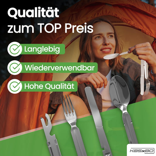 BUNDESWEHR EDELSTAHL BESTECK CAMPINGBESTECK 4-TEILIG CAMPING BESTECKSET ALS ESSBESTECK FESTIVAL OUTDOOR BESTECK