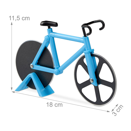 Relaxdays Fahrrad Pizzaschneider, lustiger Pizzaroller mit Schneiderädern aus Edelstahl, Cutter für Pizza & Teig, blau