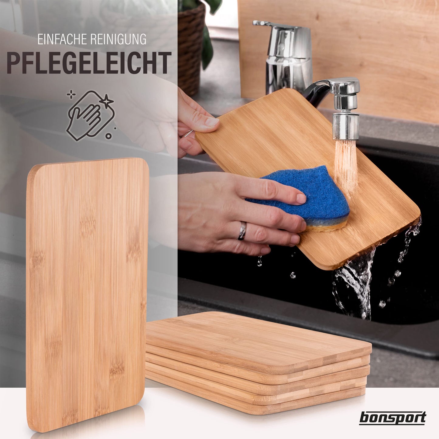 6er Set Frühstücksbrettchen aus Bambus Holz robust und nachhaltig-bonsport
