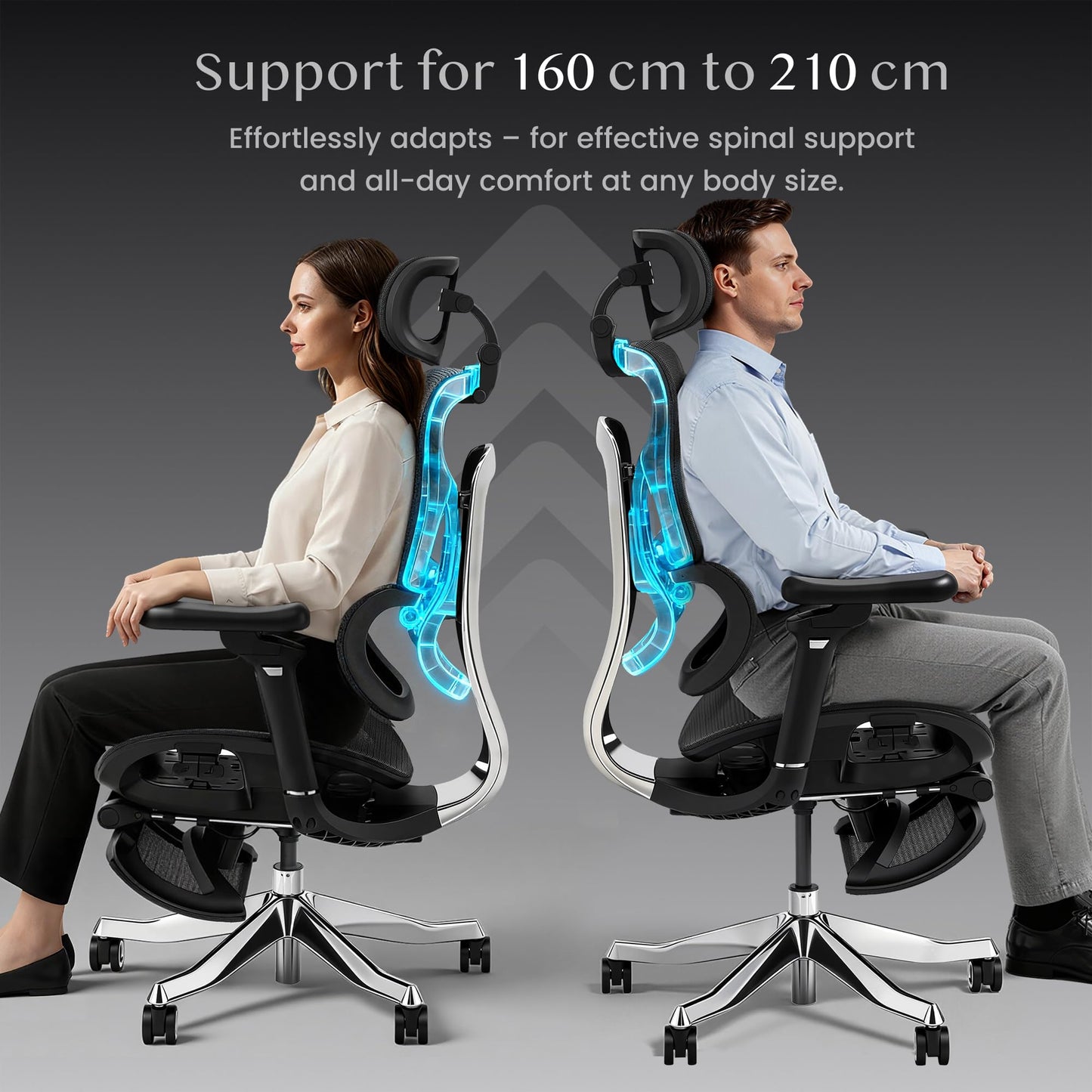 FLEXISPOT Ergonomischer Stuhl bis 300 kg, mit Fußstütze 4D Kopfstütze & 5D Armlehnen,Einteiliger Rücken- & Lendenstütze Bürostuhl für Büro und Gaming, ErgoX Max, Schwarz