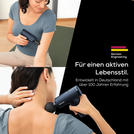 Beurer PowerReload Massagepistole, professionelle Triggerpunktmassage für Entspannung & Regeneration, kraftvolles Muskelmassagerät mit 5 Aufsätzen, 5 Intensitätsstufen, extrem leise & Akku bis zu 4h