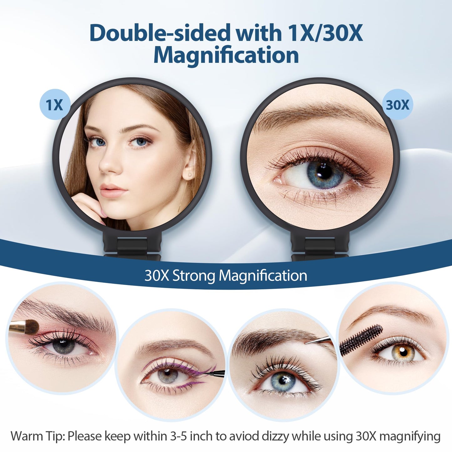 Vergrößerungsspiegel mit Griff doppelseitig 1X 30X faltbar matt schwarz