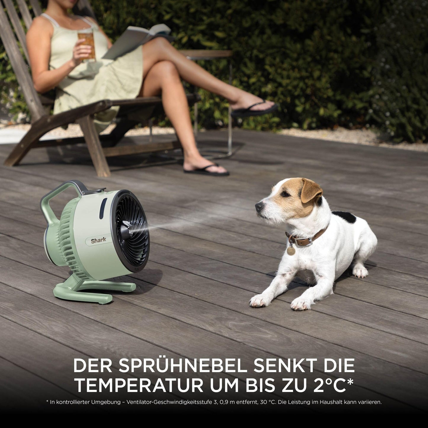 Shark FlexBreeze HydroGo Starker Ventilator mit Sprühnebel, Kühlung für drinnen & draußen, leise & langlebig, kabelgebunden & kabellos, kompakt & leicht, 5 Geschwindigkeiten, Mint FA050EUGN
