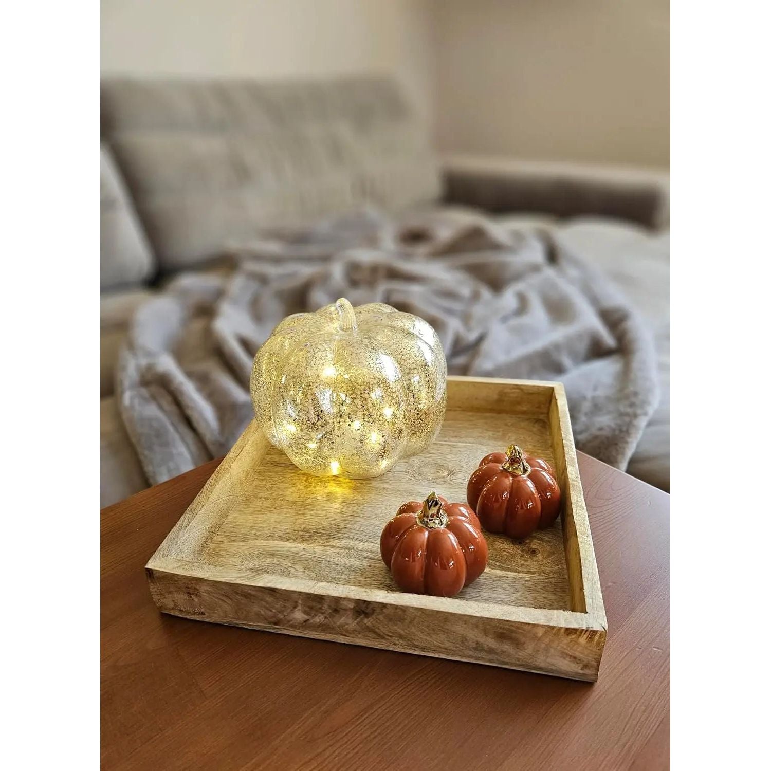 Tablett Mangoholz Dekotablett massives Holz Tischdeko Serviertablett 30 x 30 cm