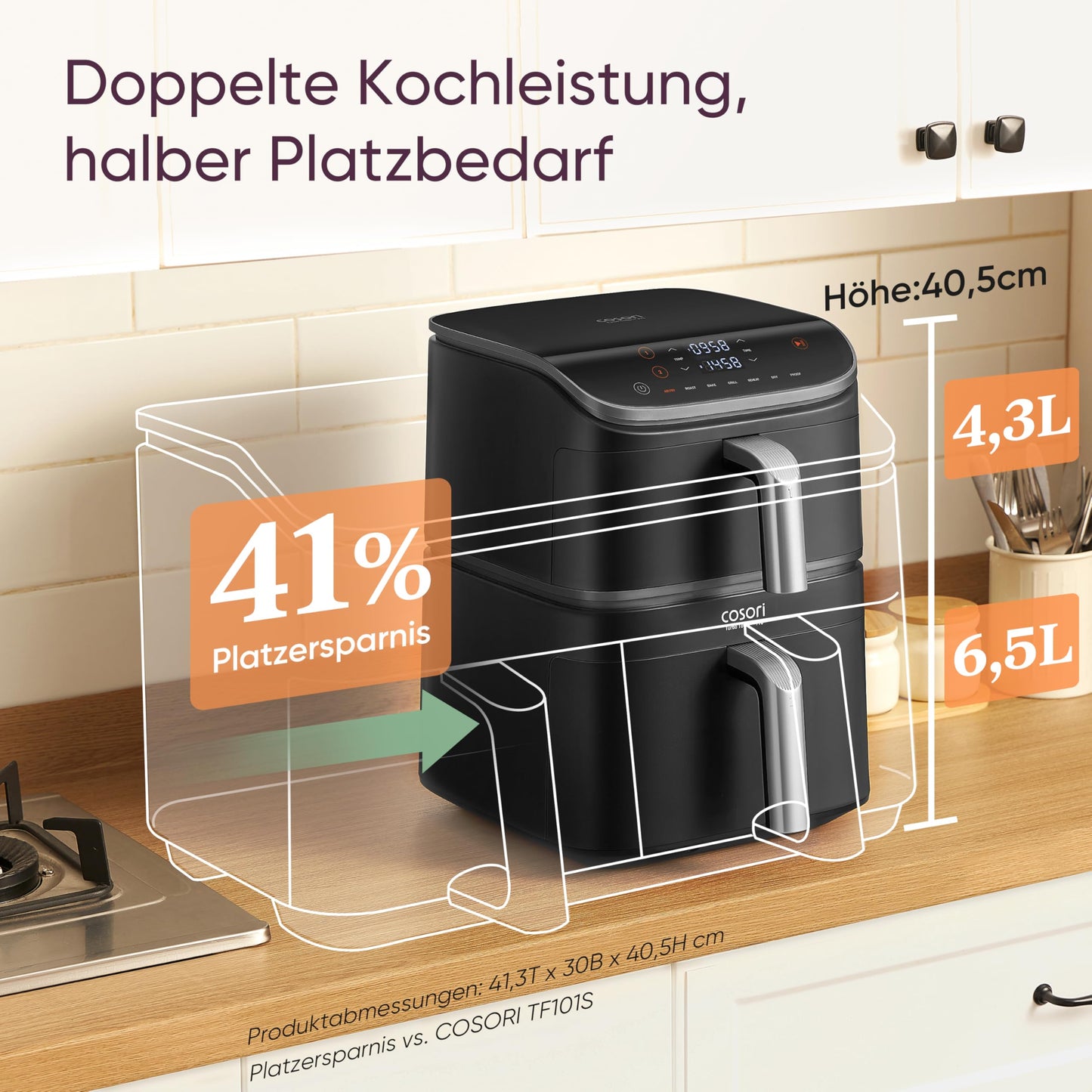 COSORI Turbo Tower Pro Smart Airfryer, 10,8L Keramikbeschichtung Heißluftfritteuse, DualBlaze-Technologie und WLAN-Steuerung, Silbergrau, Grau Silber
