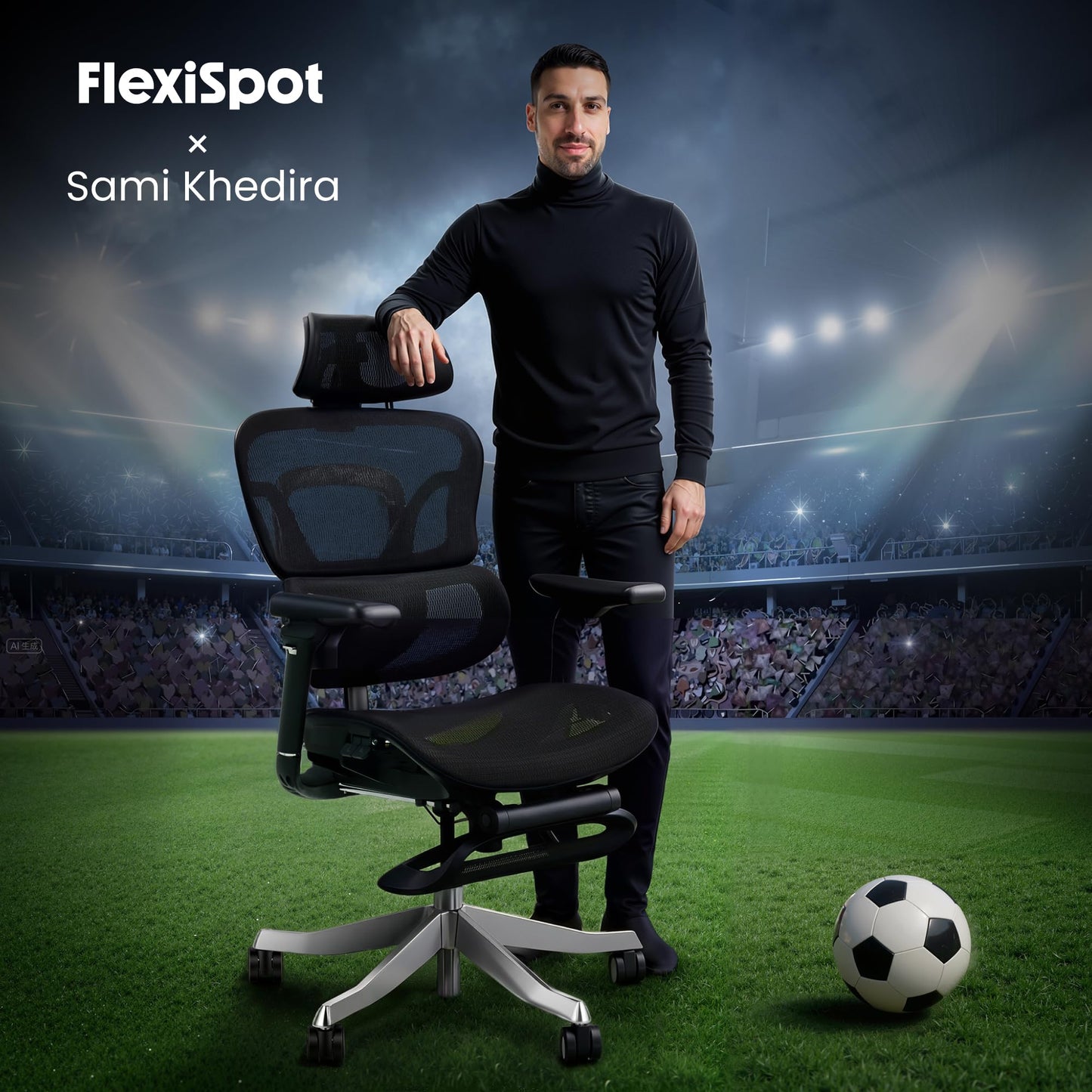 FLEXISPOT Ergonomischer Stuhl bis 300 kg, mit Fußstütze 4D Kopfstütze & 5D Armlehnen,Einteiliger Rücken- & Lendenstütze Bürostuhl für Büro und Gaming, ErgoX Max, Schwarz