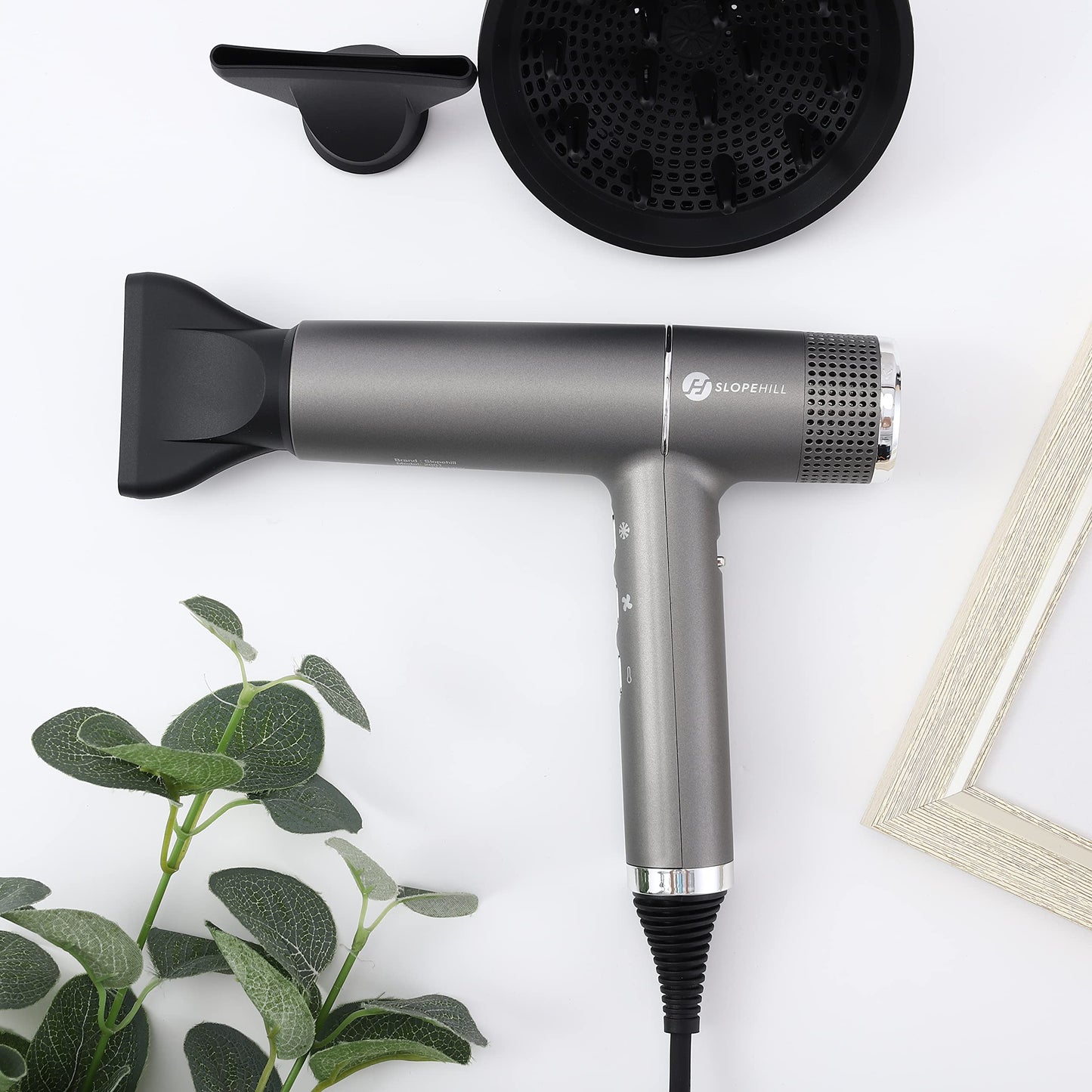 slopehill Haartrockner mit einzigartigem bürstenlosem Motor | Intelligente Fehlerdiagnose | Innovativer Mikrofilter | Oxy Active Technology | LED-Anzeige | 268g Superleicht, 2000W (Grau)