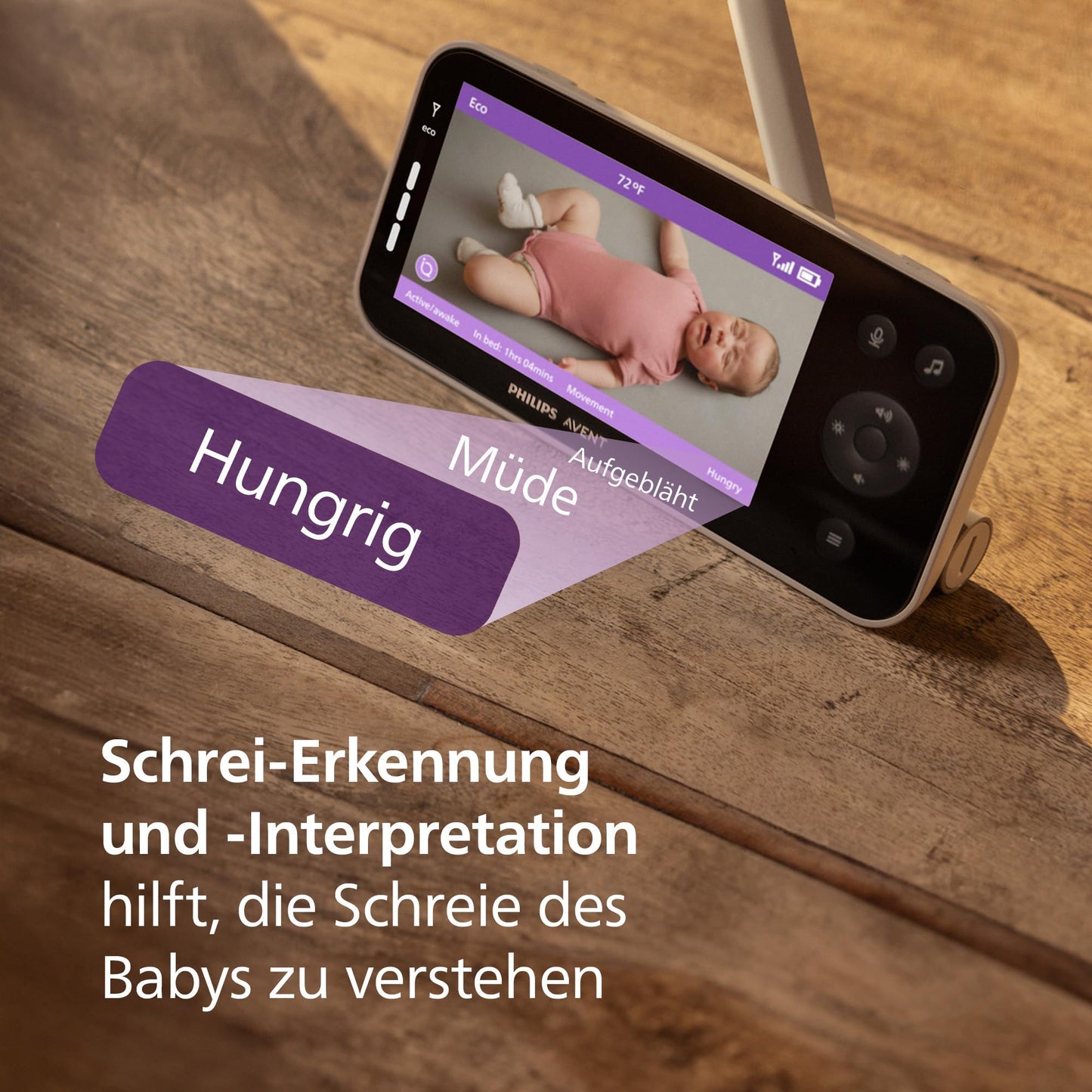 Philips AVENT Premium Connected Babyphone mit Kamera, das bisher Beste Babyphone, Schlaf- und Atmungs-Tracking mit KI, Schrei-Interpretation, DEKRA Zertifiziert privat und sicher, SCD973/26