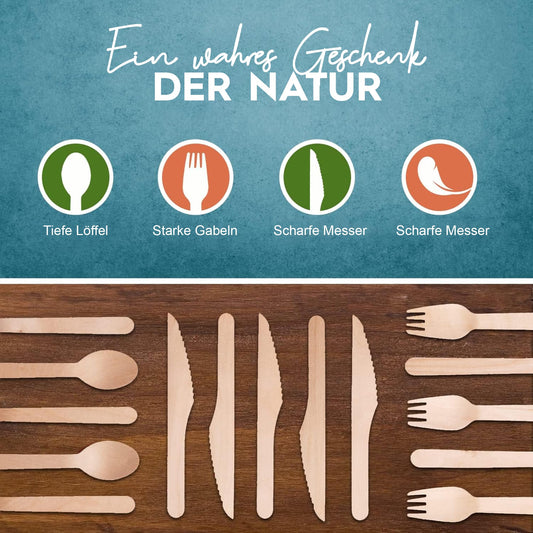 FOOGO Green Einwegbesteck 75-teilig Holz 16 cm biologisch abbaubar grün-FOOGO Green
