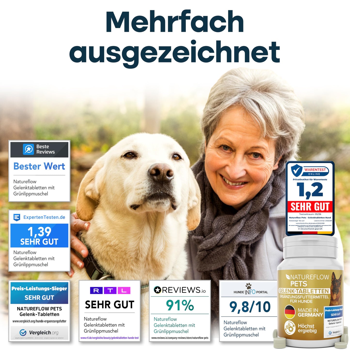 Gelenktabletten Hunde – Test SEHR GUT Made in Germany mit Grünlippmuschel, MSM und Teufelskralle - Keine Kapseln, hohe Akzeptanz Gelenktabletten Hund - 100 Stück