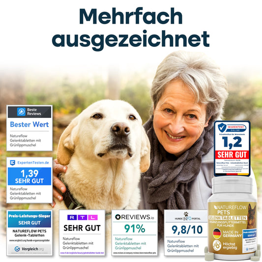 Gelenktabletten Hunde – Test SEHR GUT Made in Germany mit Grünlippmuschel, MSM und Teufelskralle - Keine Kapseln, hohe Akzeptanz Gelenktabletten Hund - 100 Stück
