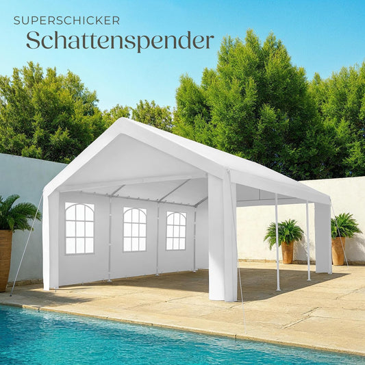 tectake® Pavillon, Partyzelt 4x6 m, 100% wasserdicht, Gartenpavillon mit 4 Seitenwänden, Festzelt mit UV-Schutz, Eventzelt, inkl. Erdnägel und Spannseile, für Festival, Hochzeit, Party - weiß