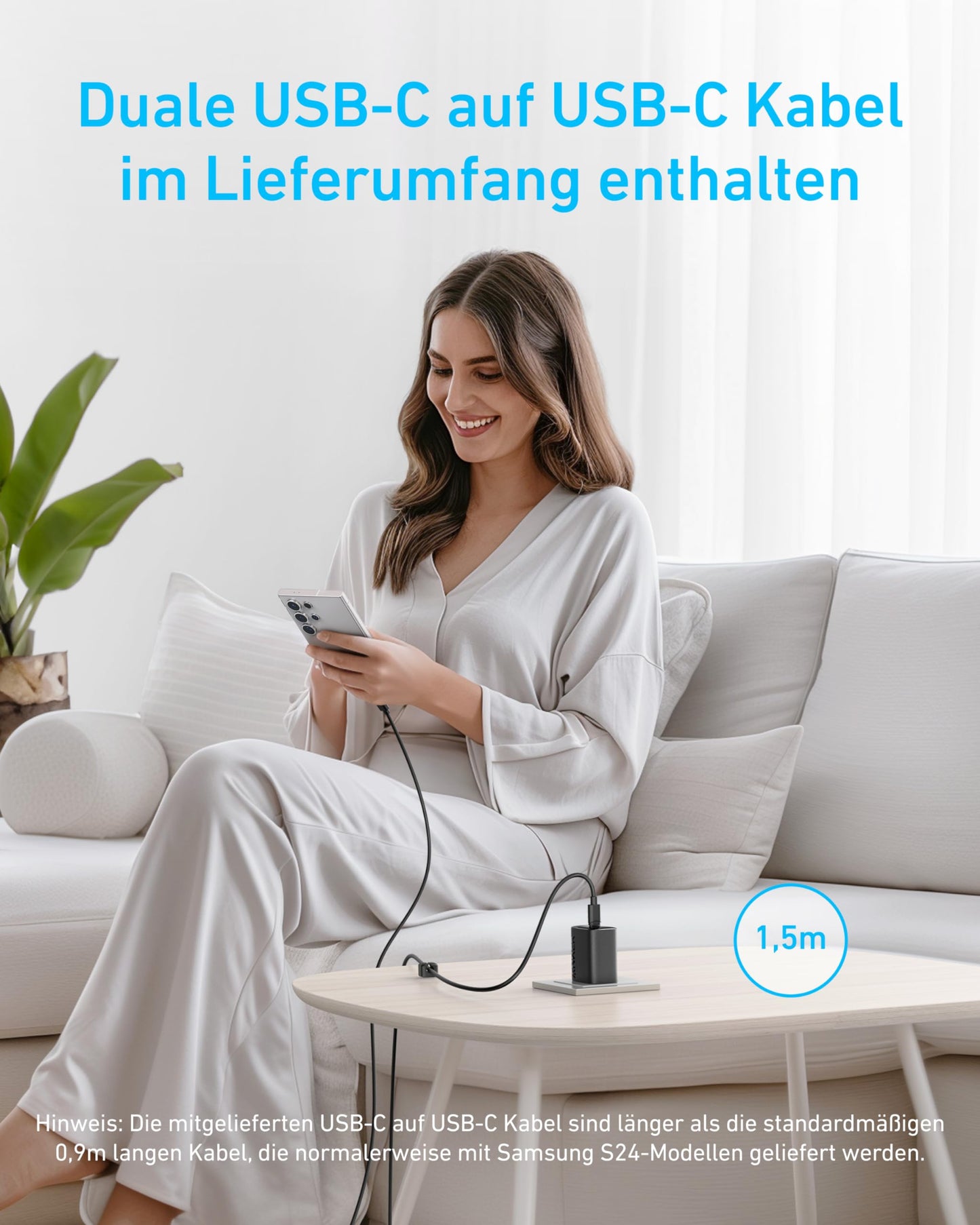 Anker 45W USB C Ladegerät, iPad Ladegerät, PPS-Schnellladen Netzteil für Samsung Galaxy S24 Ultra/S24/S23+/S23/S22/Note20, iPhone 17/Pro/Pro Max/iPhone Air/16/15, Pixel (2X 1,5m Kabel inkl.)