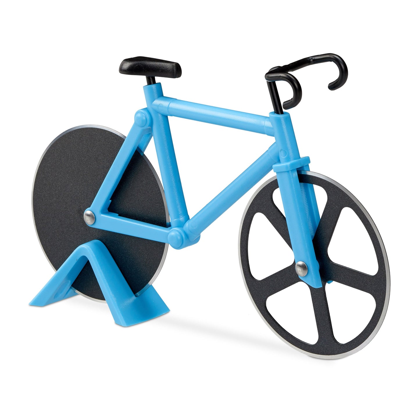 Relaxdays Fahrrad Pizzaschneider, lustiger Pizzaroller mit Schneiderädern aus Edelstahl, Cutter für Pizza & Teig, blau
