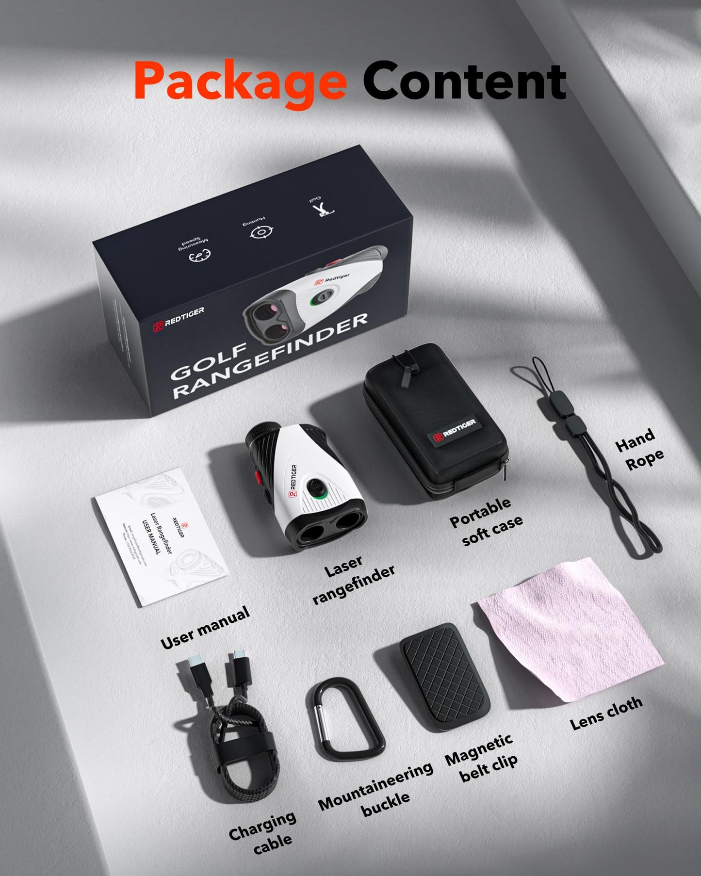 REDTIGER Laser Entfernungsmesser, 7X Vergrößerung, 1200Y Golf Entfernungsmesser mit Slope, Wiederaufladbar Rangefinder mit Magnetstreifen, Flag-Lock und Vibration, ± 0,5m Genauigkeit