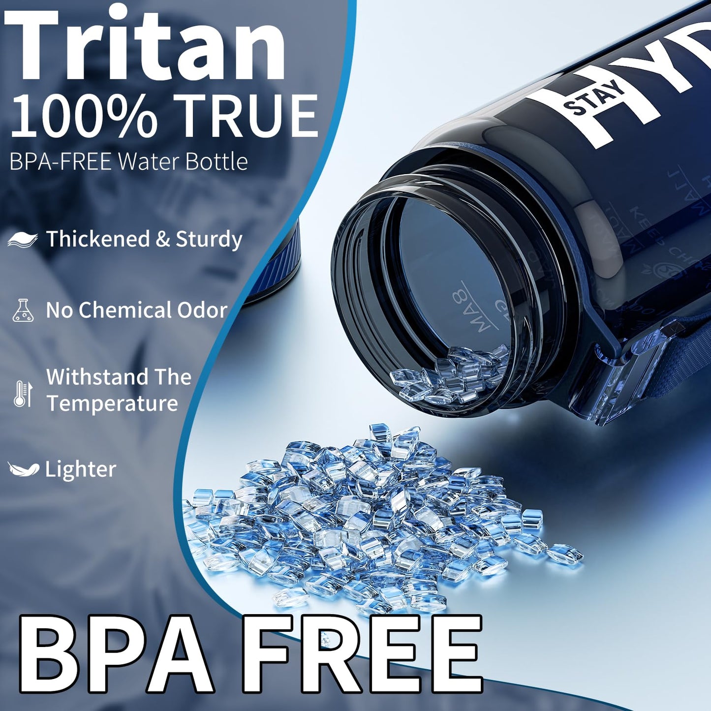 Mevoly Sport Trinkflasche 1 Liter BPA Frei mit Zeitmarkierung Auslaufsicher