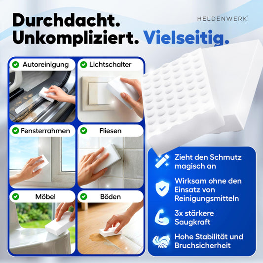 HELDENWERK® Schmutzradierer [18+2 EXTRA] Premium Radierschwamm für hartnäckige Flecken – Magic Eraser & Zauberschwamm für Wand, Küche, Bad & Sneaker – extra langlebig