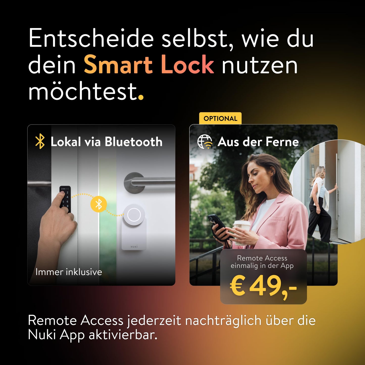 Nuki Smart Lock Go (2025) mit Bluetooth, WLAN & Matter, elektronisches Türschloss macht Smartphone zum Schlüssel, Nachrüsten ohne Zylindertausch – Smart Lock inkl. Keypad