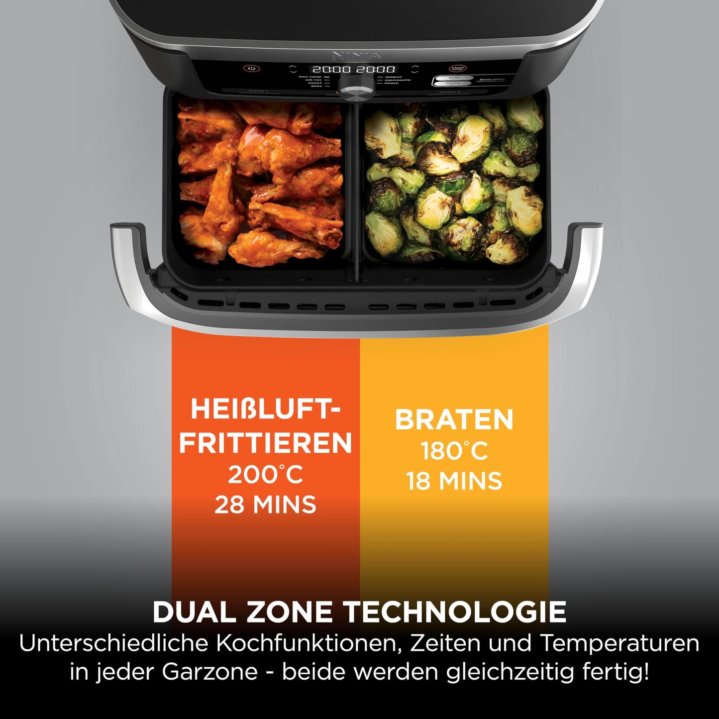 Ninja Foodi FlexDrawer Dual Zone Heißluftfritteuse, Air fryer mit 10,4-Fach und herausnehmbarem Trenner, Antihaftbeschichtung, spülmaschinenfester Korb, 7-in-1, Schwarz & Kupfer, AF500EUCP