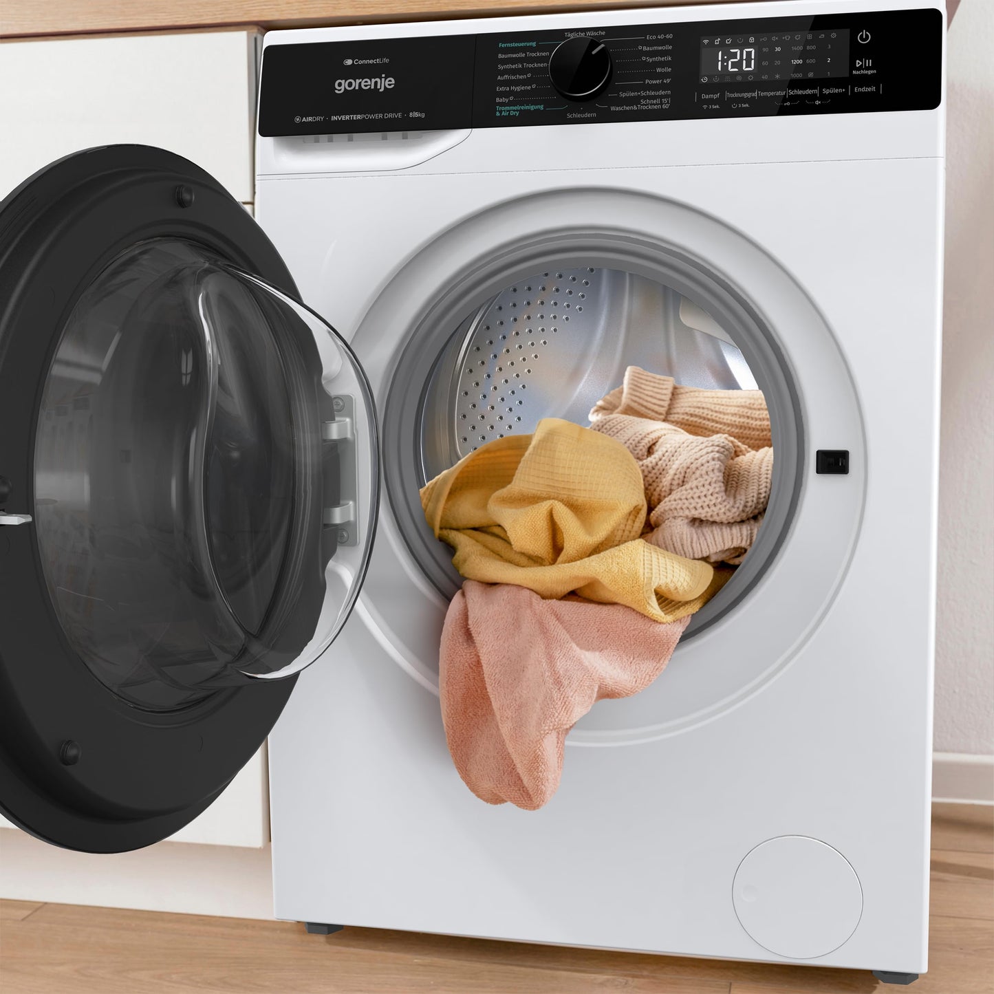 Gorenje WD2PA854ADW, DE Waschtrockner, Connect Life, 16 Programme, 8 KG, 54 Liter, 1400 U, min, AirDry, Inverter PowerDrive Motor, SterilTub, AllergySteam, PowerJetwash, StopAddGo, Wash&Dry 60', A-30%