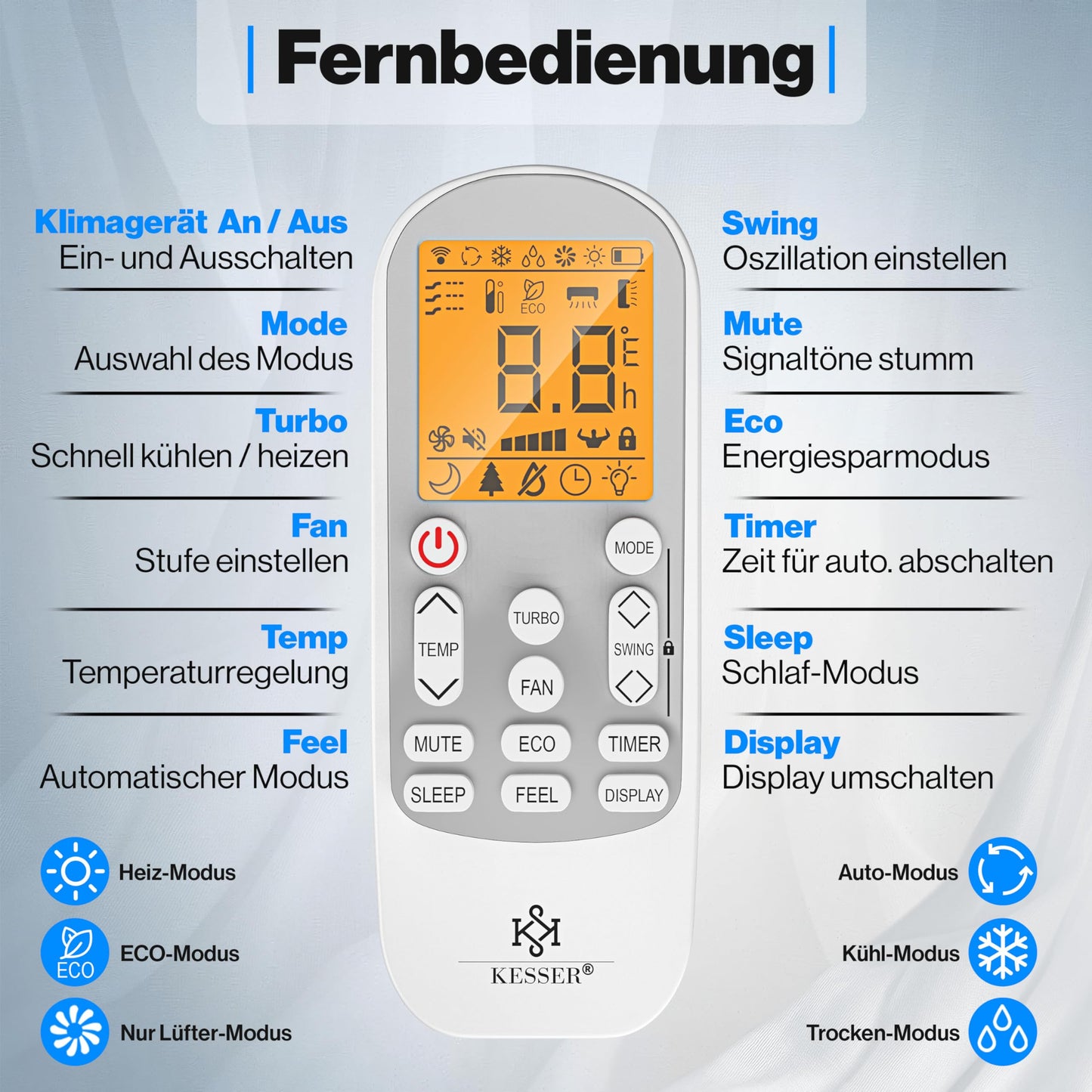 KESSER® Klimaanlage Set Split, WiFi/App Funktion Klimagerät, Kühlen A++/Heizen A+, 12000 BTU/h (3.400W) sehr leise, Kältemittel R32, Fernbedienung, Timerfunktion, Montagematerial, Weiß