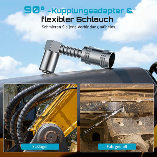 Seesii 8000 PSI Fettpresse für Schmiernippel: 400 ml Einhand Fettpresse, mit Schnellkupplung, Mundstück, 90°-Adapter, Flexiblem Schlauch und Starrem Rohr für Kraftfahrzeuge, Traktoren und Schiffe