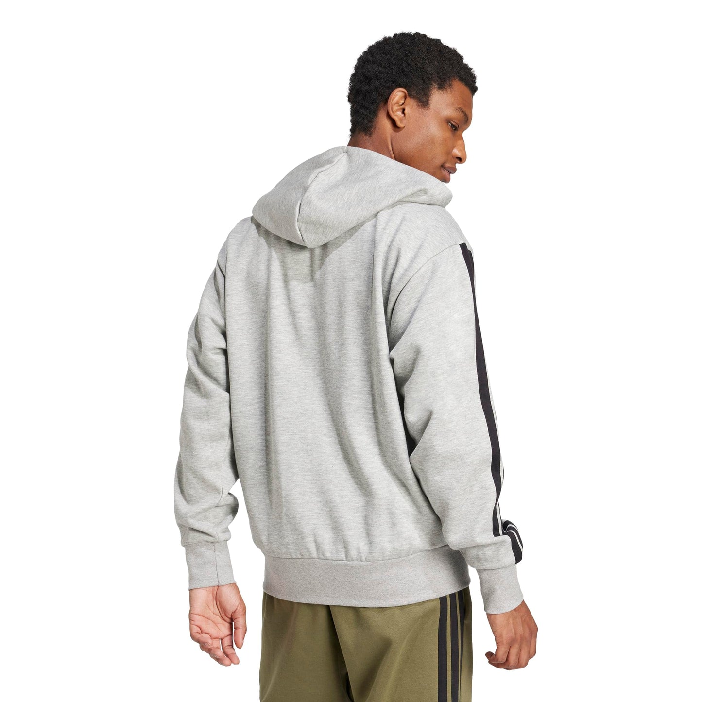adidas Herren Essential Three Stripes Fleece Zipper Hoodie Sweatshirt, medium Grey Heather/Black, XL