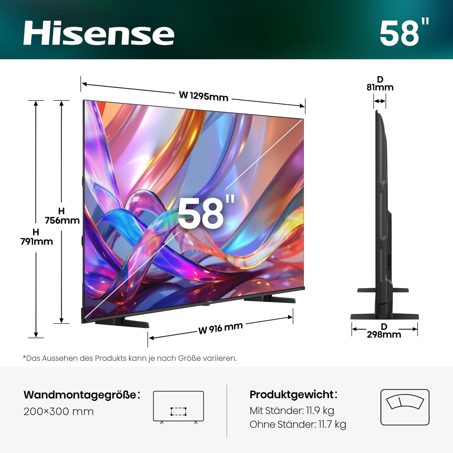 Hisense 58E7DS Fernseher 58 Zoll, 4K UHD QLED, Smart TV, Hi-View AI Engine, 60Hz Game Mode Plus, Dolby Vision IQ, HI-QLED Colour, Filmmaker Mode, AI Smooth Motion, Airplay, Sprachsteuerung[2026]