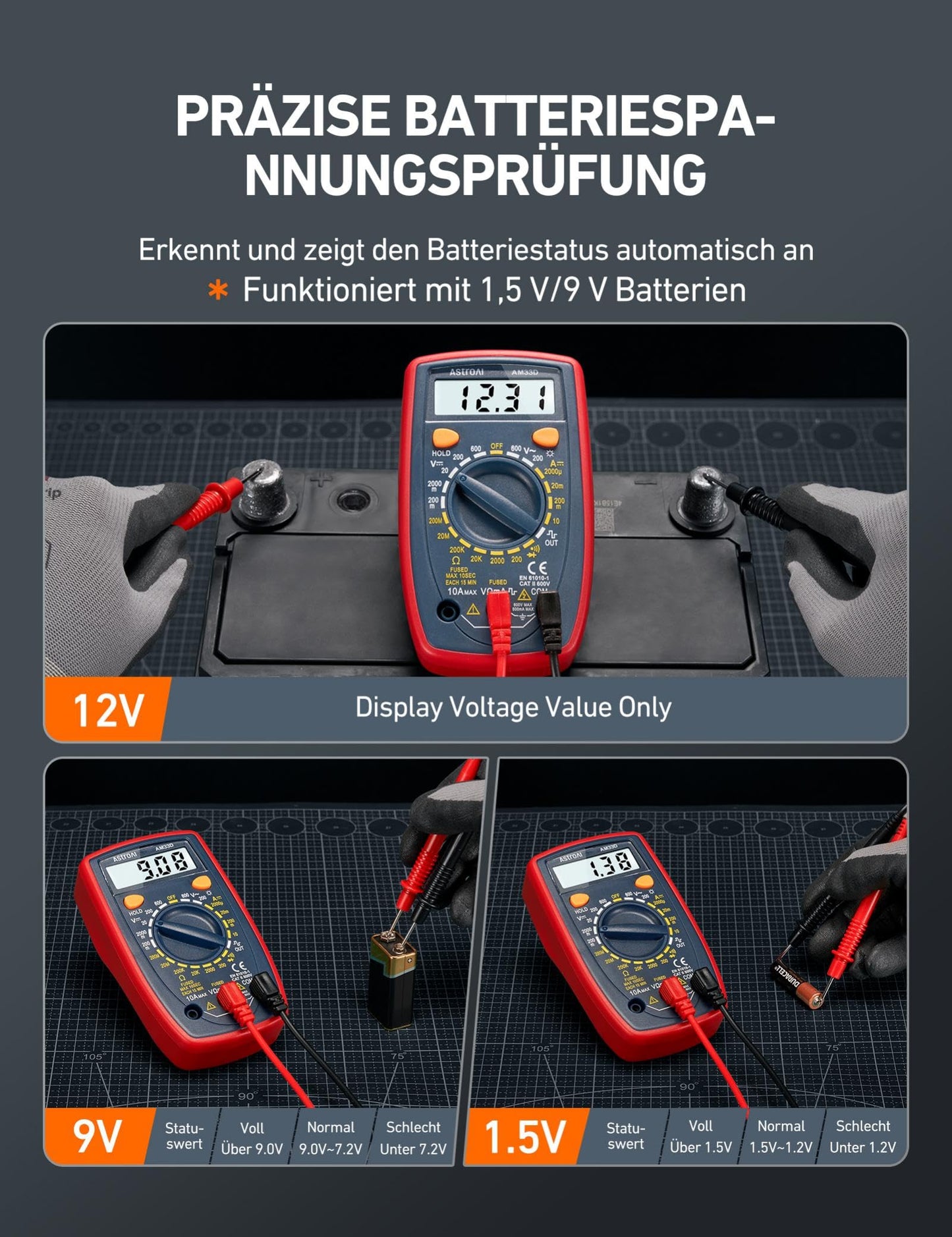 Digitales Messgerät Voltmeter Stromtester für Haushalt und Kfz