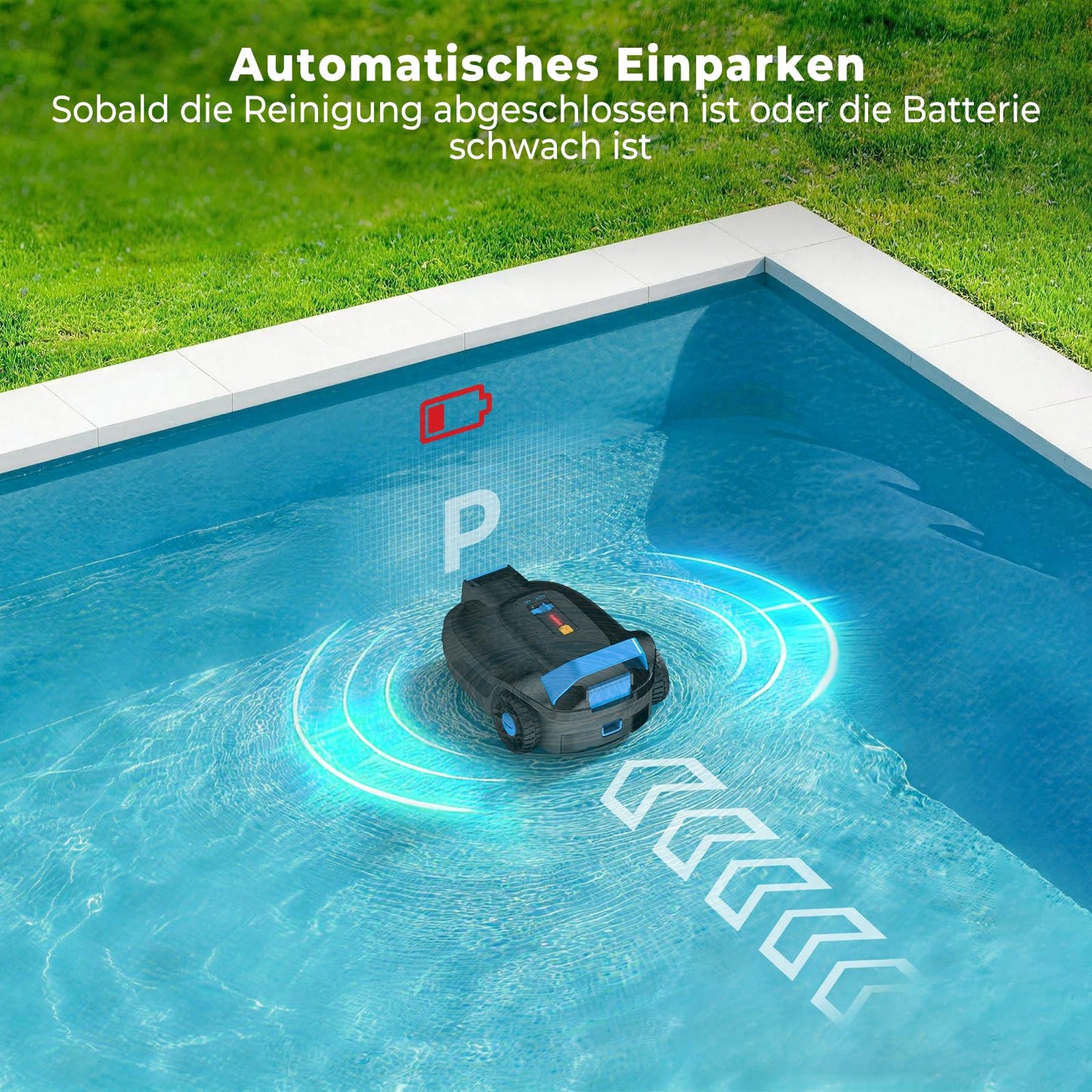 BOTLIFE (2026 Neu) PC01 Poolroboter, Akku Poolsauger Bodensauger, Kabelloser Poolroboter Boden, 120 Minuten Laufzeit, 6057 LPH, Selbsteinparkfunktion, Poolreiniger für Flache Pools bis zu 80㎡