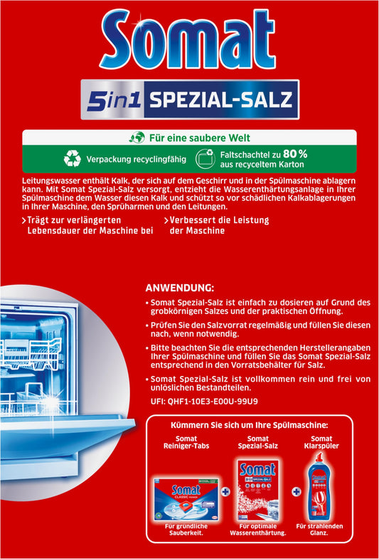 Somat Spezial-Salz (1,2 kg), Spülmaschinensalz für eine stärkere Geschirrspülleistung, Wasserenthärter für die Spülmaschine wirkt gegen Kalk für glänzende Ergebnisse und eine längere Lebensdauer