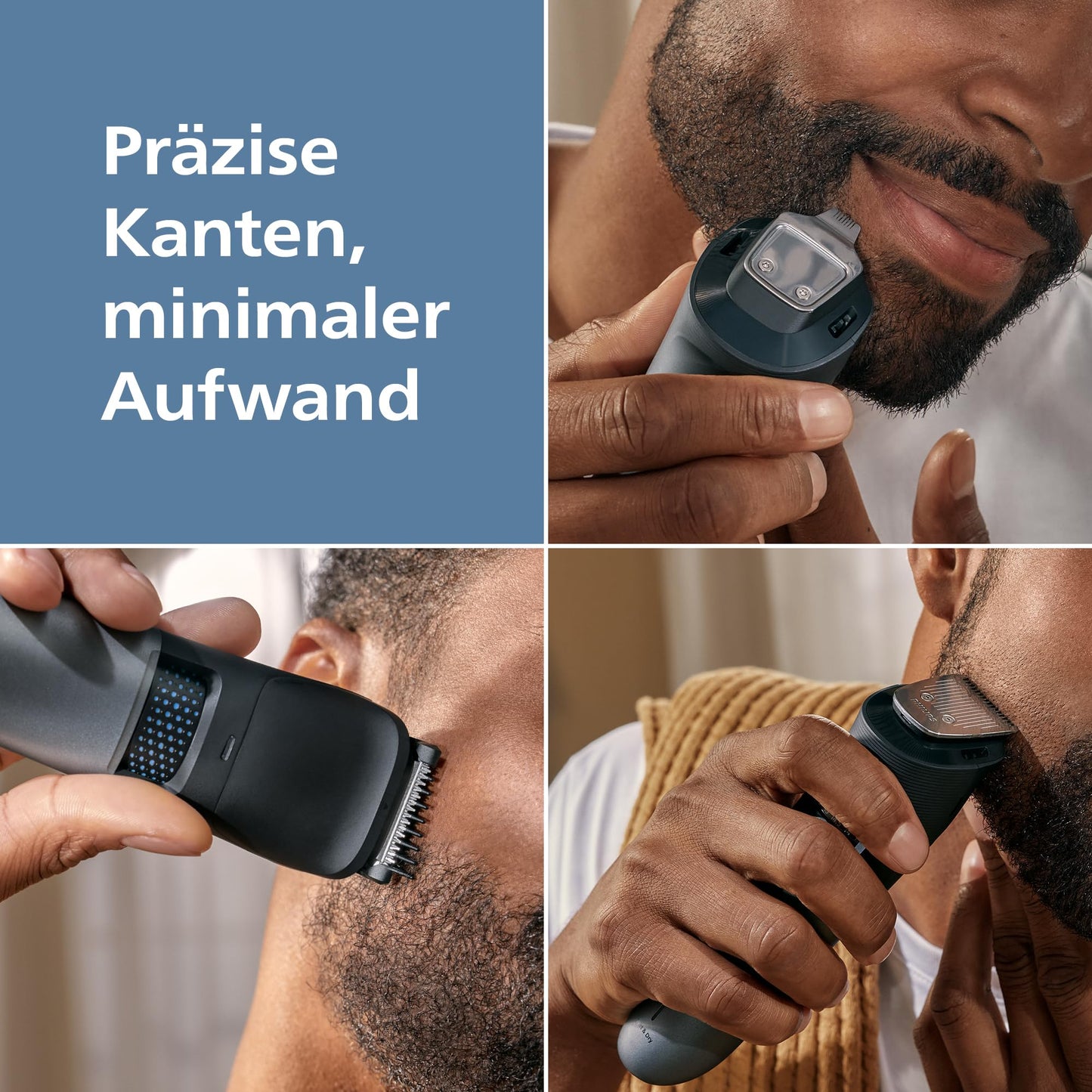 Philips Bartschneider 7000er-Serie – selbstschärfende Metallklingen, 40 Längeneinstellungen, BeardSense-Technologie, Haarkollektor, 100% wasserdicht, Ladestation, Aufbewahrungsetui, Modell BT7660/15