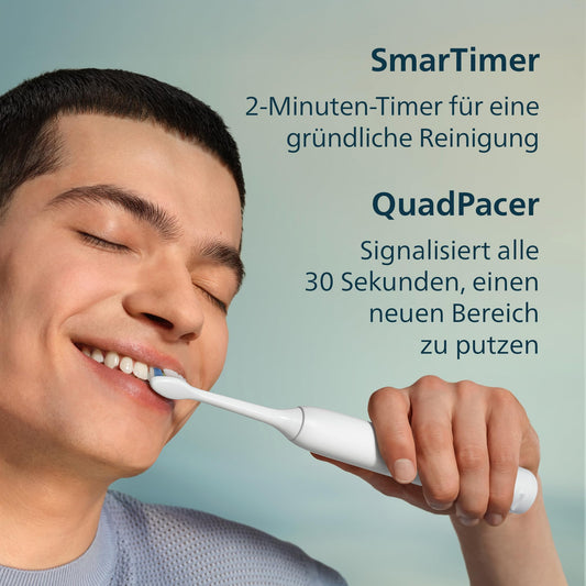 Philips Sonicare Series 3100 Elektrische Zahnbürste – Schallzahnbürste mit Drucksensor, 3 Intensitäten, EasyStart, SmarTimer, 14 Tage Laufzeit, Reiseetui, Weiß, 2er-Pack, HX4072/41, [Neu]