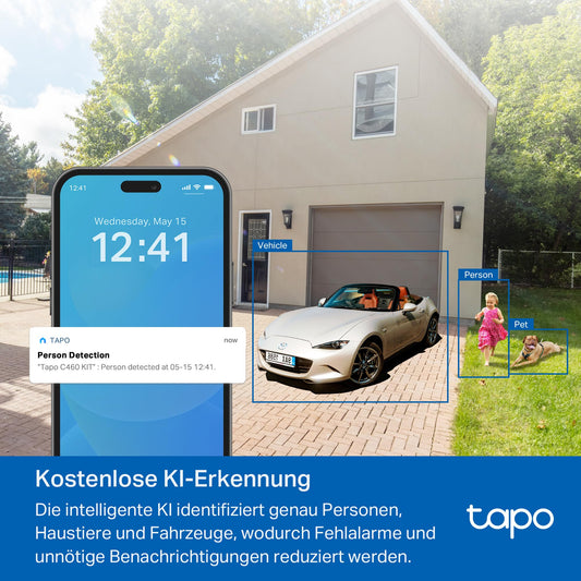 Tapo C460 4K 8MP Überwachungskamera Aussen Akku, Starlight-Farb-Nachtsicht, Dual-Band WLAN, Magnetfuß, Verschlüsselte microSD-Aufzeichnung, KI-Erkennung, 10000-mAh-Akku
